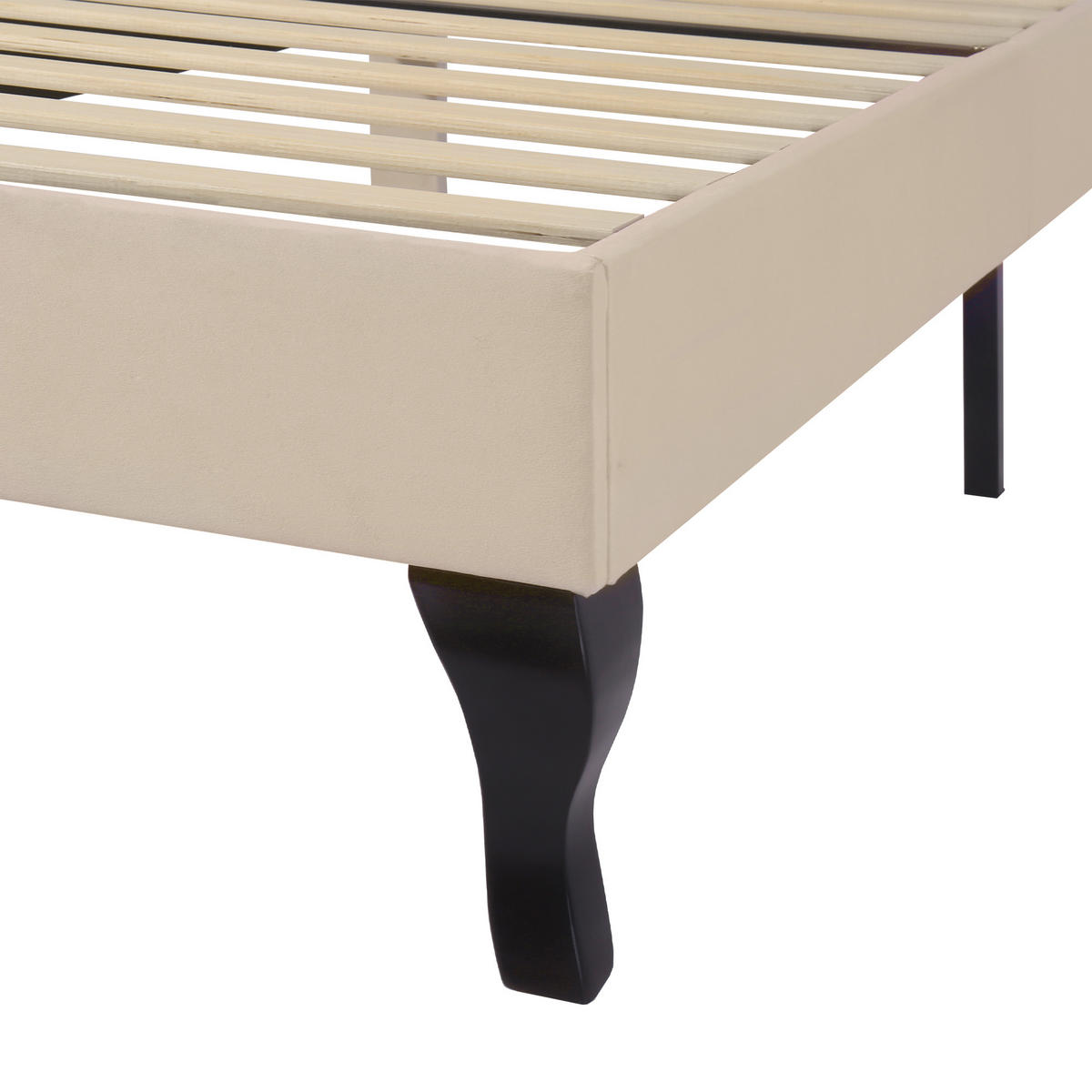 POLSTERBETT aus Samt 90x200 cm in Beige mit Lattenrost & verstellbarem Kopfteil - Beige, Textil (90/200cm) - Modfu