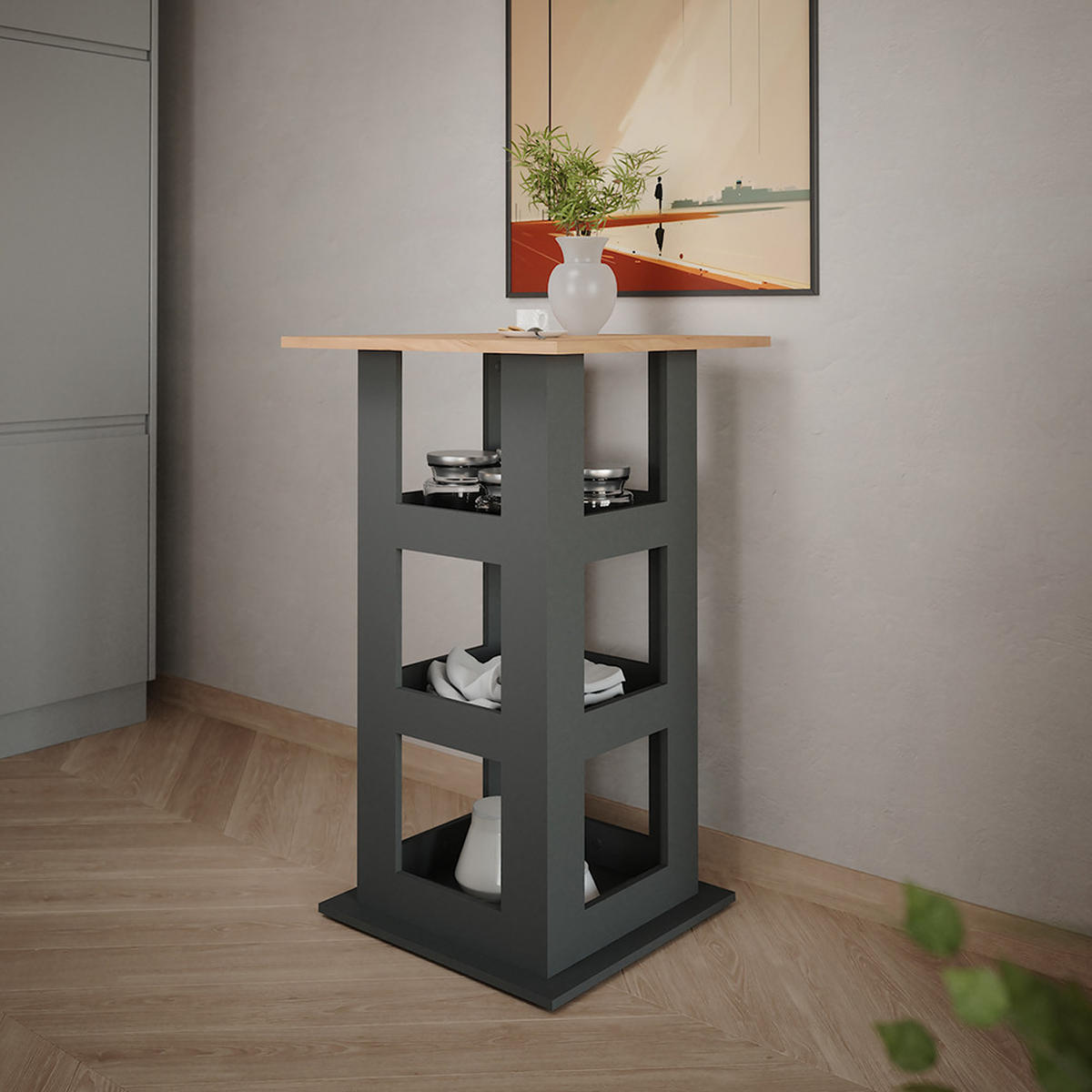 BAROVÝ STŮL Repose Zlatý dub power/antracit - medově dubová/antracitová, kompozitní dřevo (65/65/106cm) - Vicco