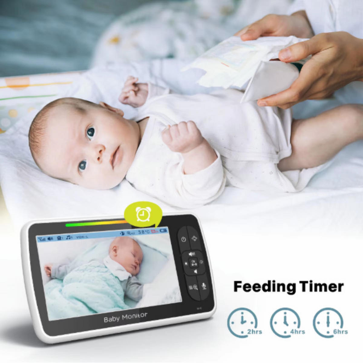 BABYPHONE 5 Zoll Kamera 355° 120° PTZ Nachtsicht 2-Wege Audio 300m Reichweite - Weiß, Kunststoff - Kaket
