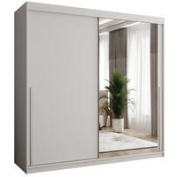 SCHIEBETÜRENSCHRANK mit Spiegel 200 cm Breite Weiß mit silbernem Griff - Silberfarben/Weiß, Holzwerkstoff (250/200/62cm) - Home Collective