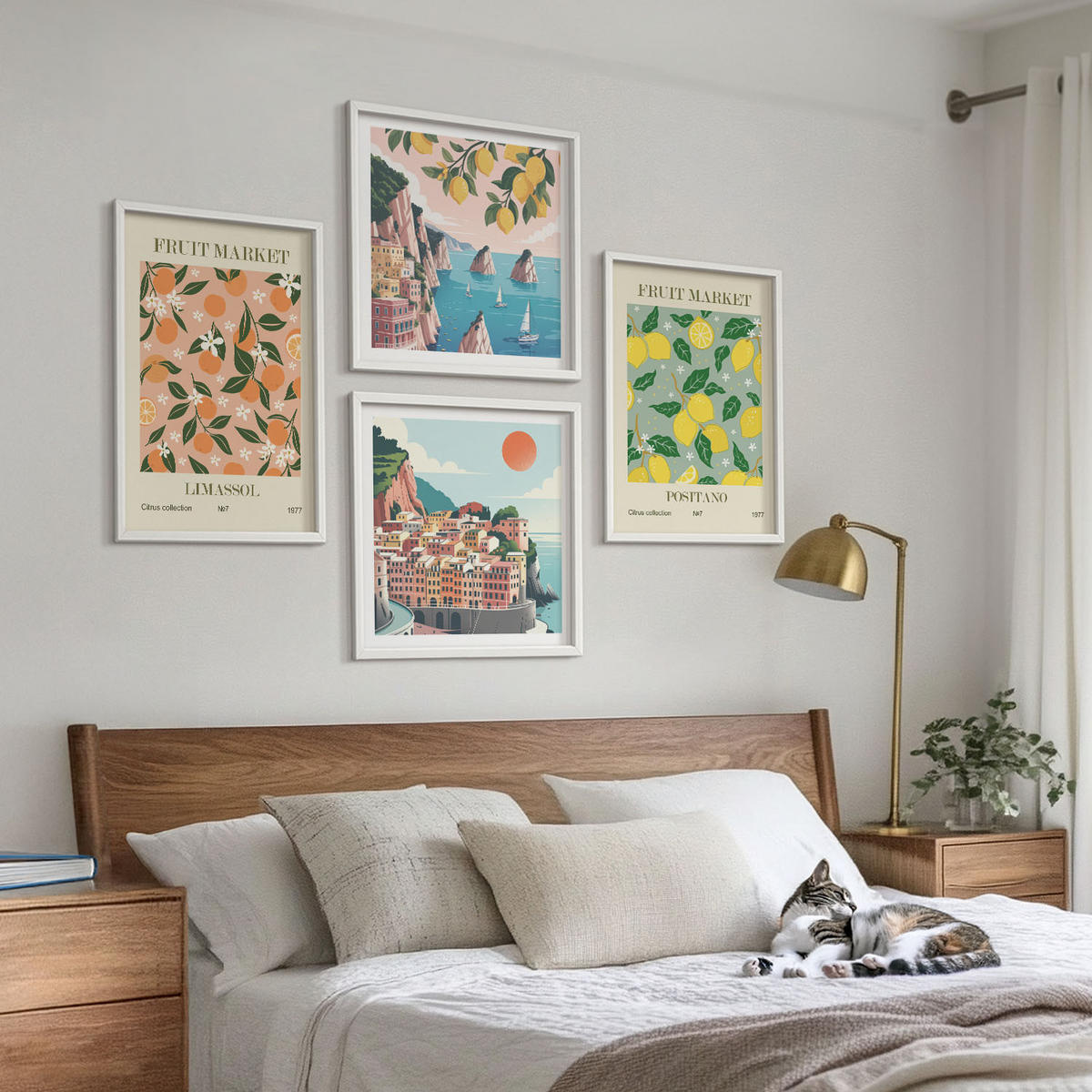 WANDBILDER 4er-Set - 50x50 cm & 40x60 cm Weißer Rahmen - Zitrusfrüchte der italienischen Tropen - Weiß, Kunststoff (50/50cm) - ArtPrintCave