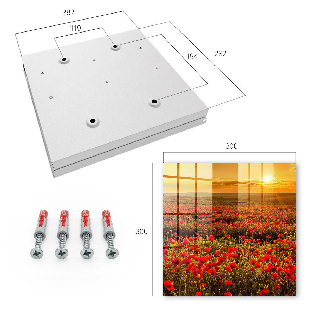 SCHLÜSSELBOX Weiß 30x30 cm – Türöffnung nach rechts - Mohnfelder - Rot, Metall (30/30/5cm) - TULUP