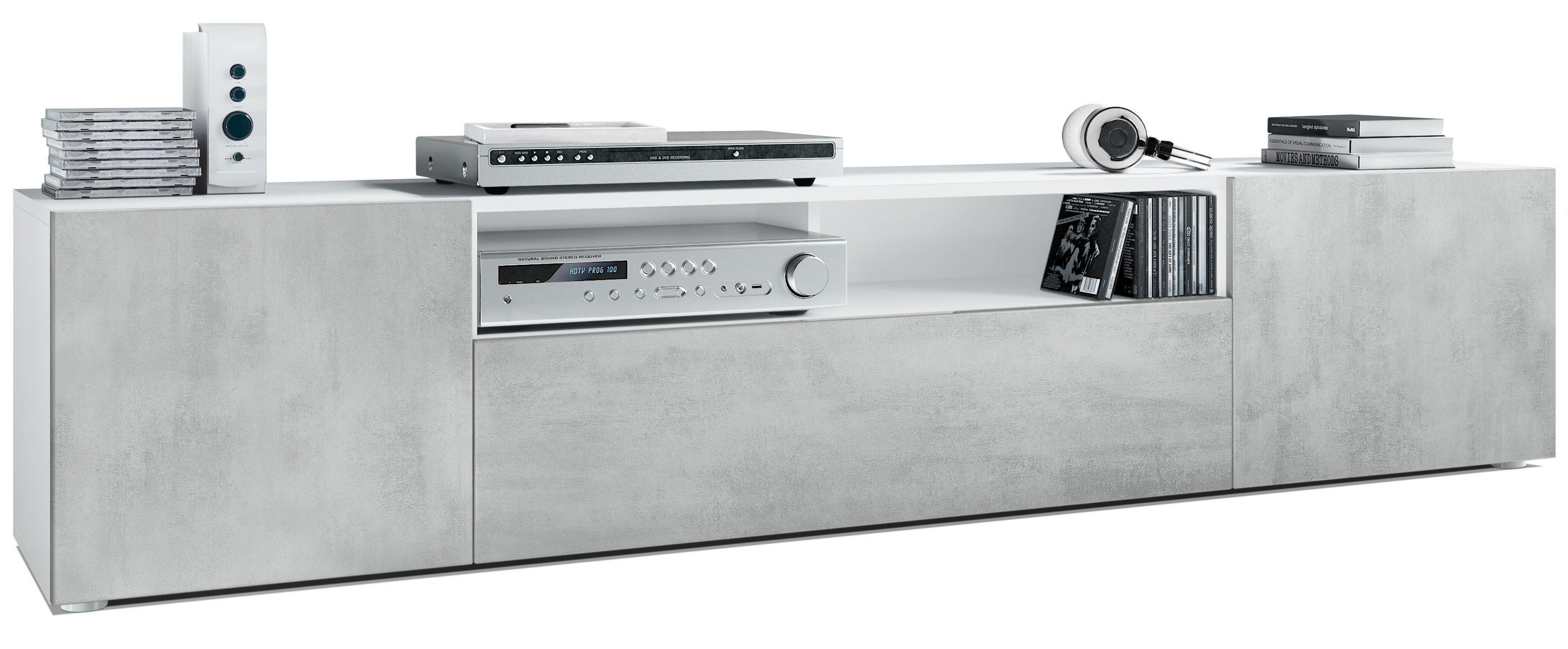 LOWBOARD Mogan Fronten in Beton Oxid Optik - Hellgrau, Holzwerkstoff (181/39/35cm) - Vladon