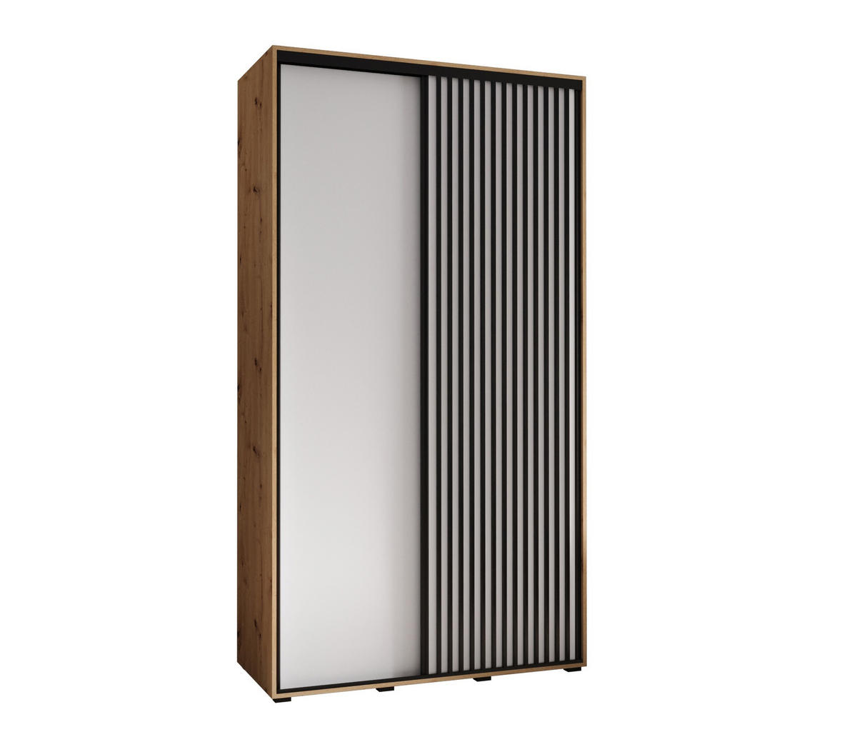 SCHWEBETÜRENSCHRANK 205,2/140/60 2-türig - Schwarz/Weiß, Holz/Metall (140/205.2/60cm) - Abiks Möbel