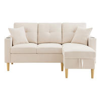 L-SOFA Modell S200 Grau 3-Sitzer mit Stauraum & Chaiselongue - Beige, Holz (129/175cm) - FLIEKS