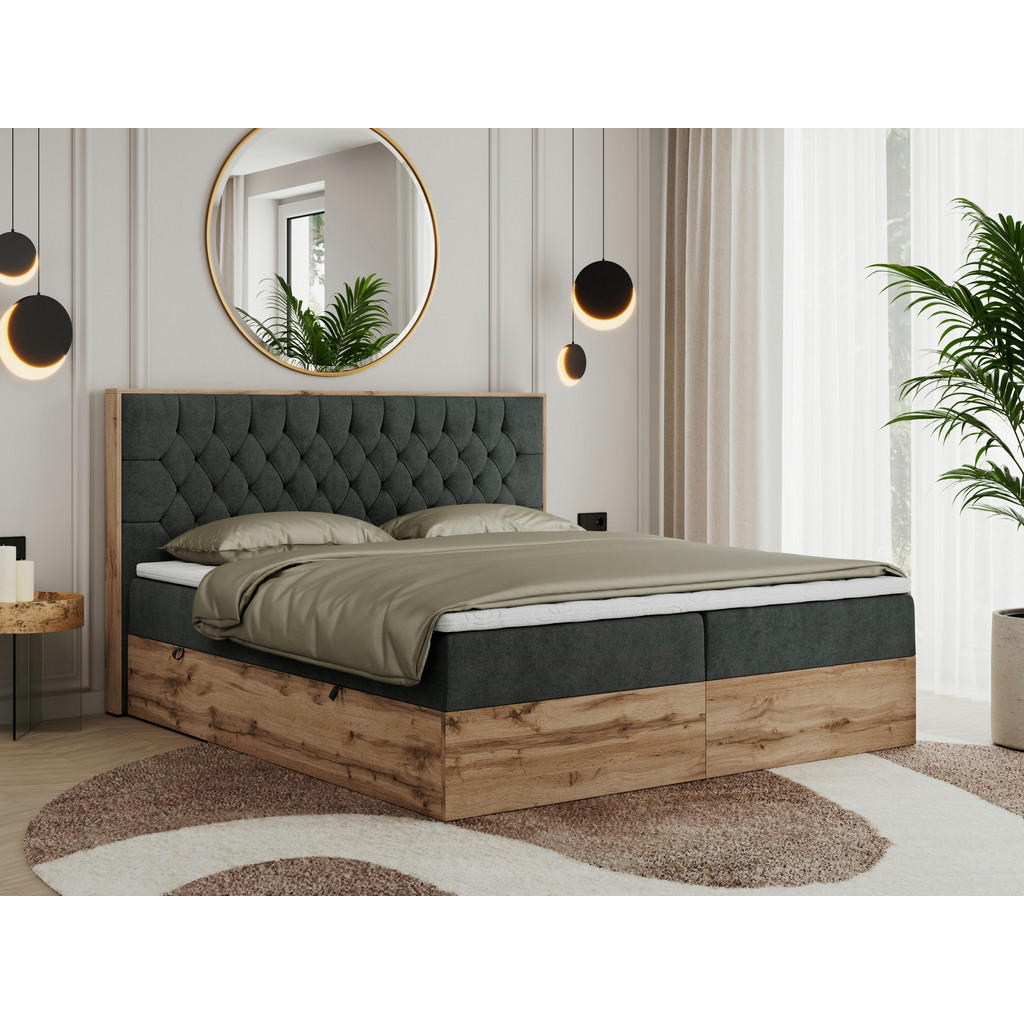 Thumbnail - MKS Boxbett, Dunkelgrau, Textil, 2-Sitzer, H3, Rechteckig, 180x200 cm, Schlafzimmer, Betten, Boxspringbetten