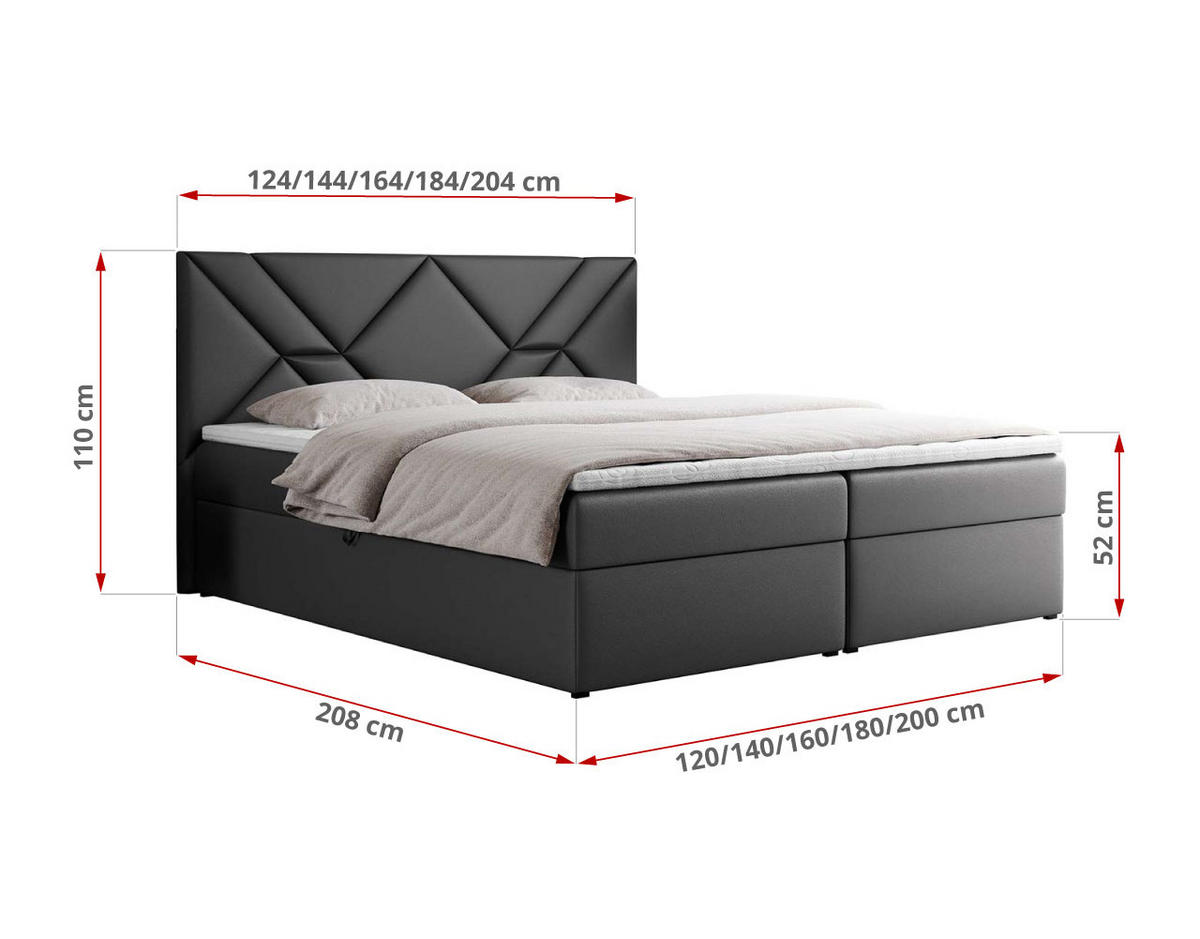 BOXBETT NEOMI 160/200 - Dunkelgrau Kunstleder - H4 - Visco - Dunkelgrau, Holz/Textil (160/200cm)
