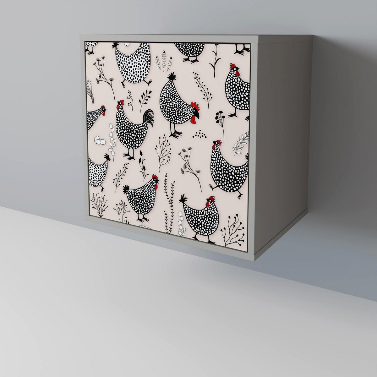 SIDEBOARD HAPPY HENS, Grau, 57,5x42x67,5 cm, Schwarze Metall-Rahmenfüße - Multicolor/Schwarz, Holzwerkstoff/Metall (57.5/67.5/42cm) - SpaceRebels