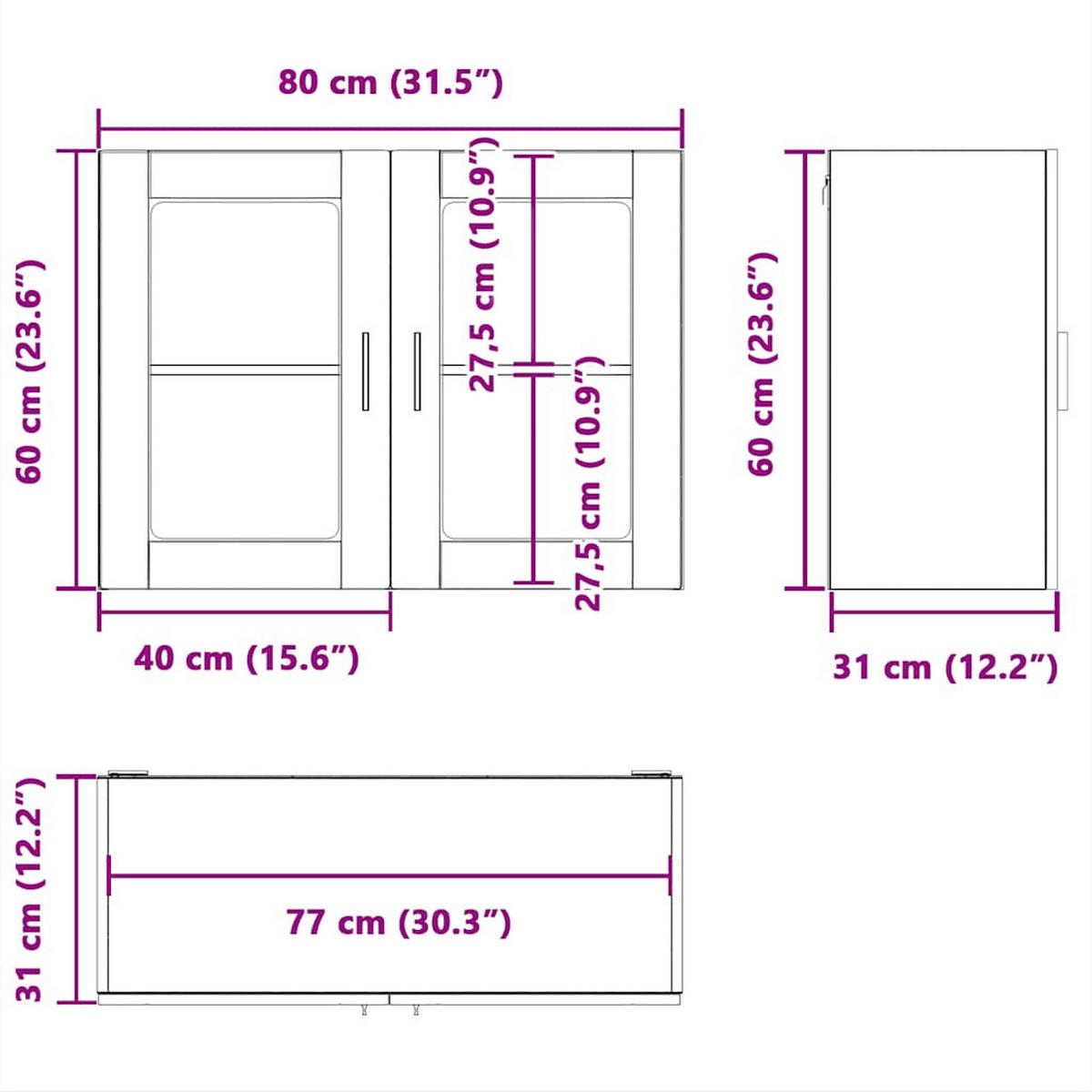 KÜCHEN-HÄNGESCHRANK Mit Glastür Weiss - Weiß, Holzwerkstoff (31/60/80cm) - vidaXL