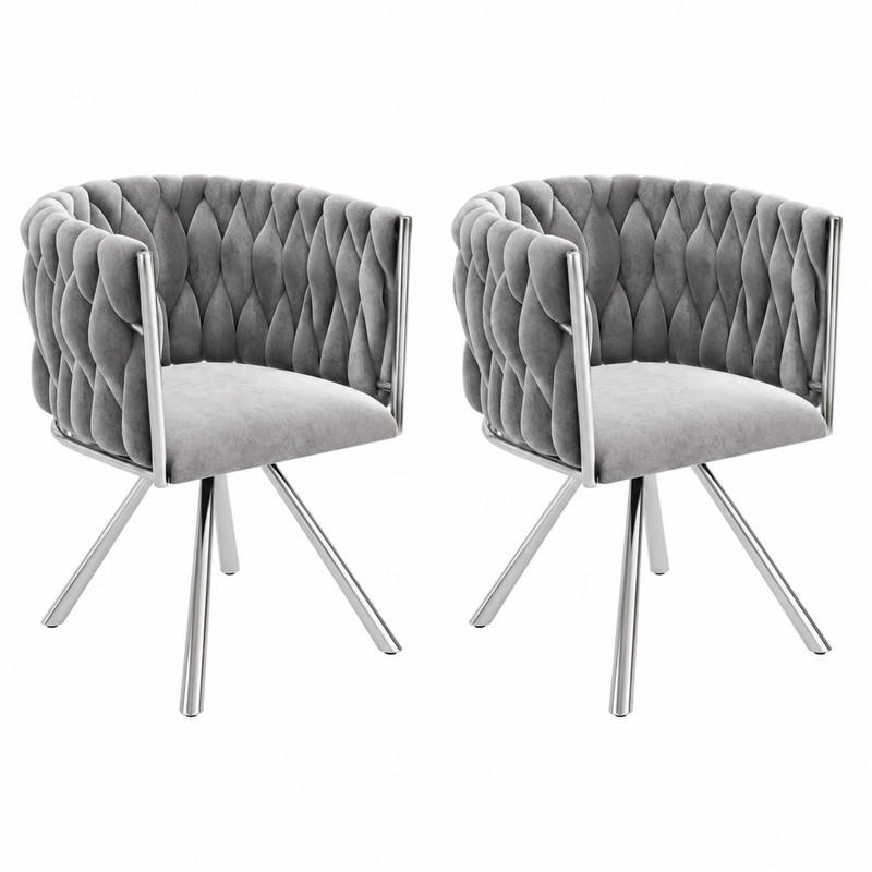 ESSZIMMERSTUHL 2er-Set drehbar Samt Grau Silber - Grau, Metall (54/72/59cm) - Meubliv