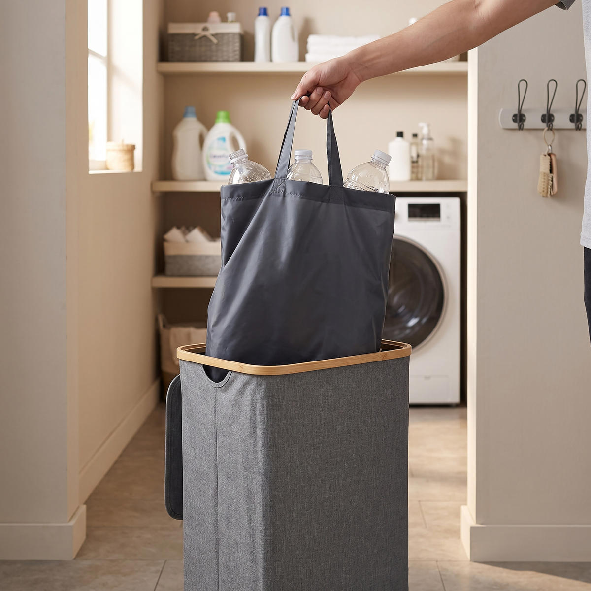 COLECTOR Gri pentru sticle returnabile 100 L - gri, carton ondulat/material textil (40/75/33cm) - Relaxdays