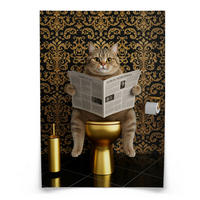 POSTER für Badezimmer WC KATZE auf Toilette mit Zeitung Glamour Abstraktion 20x30cm - Gelb/Beige, Papier (20/30/30cm) - Muralo