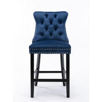BARHOCKER 2er-Set Blau mit Samtbezug und Rückenlehne - Blau, Textil (65/95/50cm) - PANGIVO