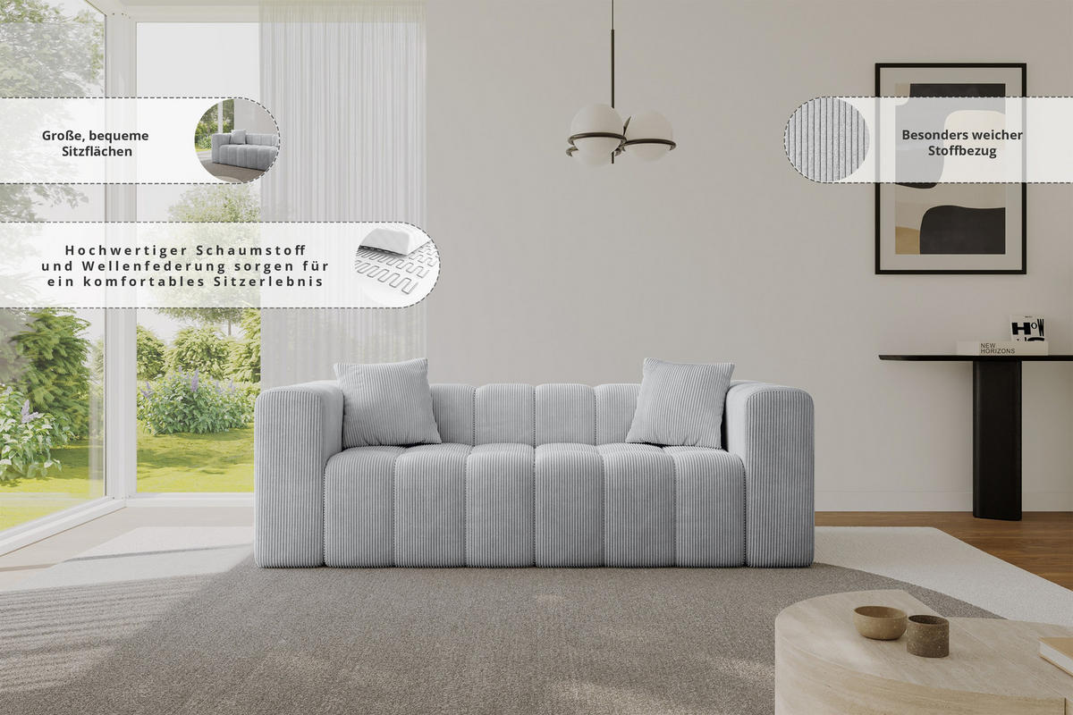 POHOVKA 2-MÍSTNÁ DONY-2 232x90x71 cm Bílá Buklé - bílá/černá, kompozitní dřevo/textil (232/71/90cm) - ALTDECOR