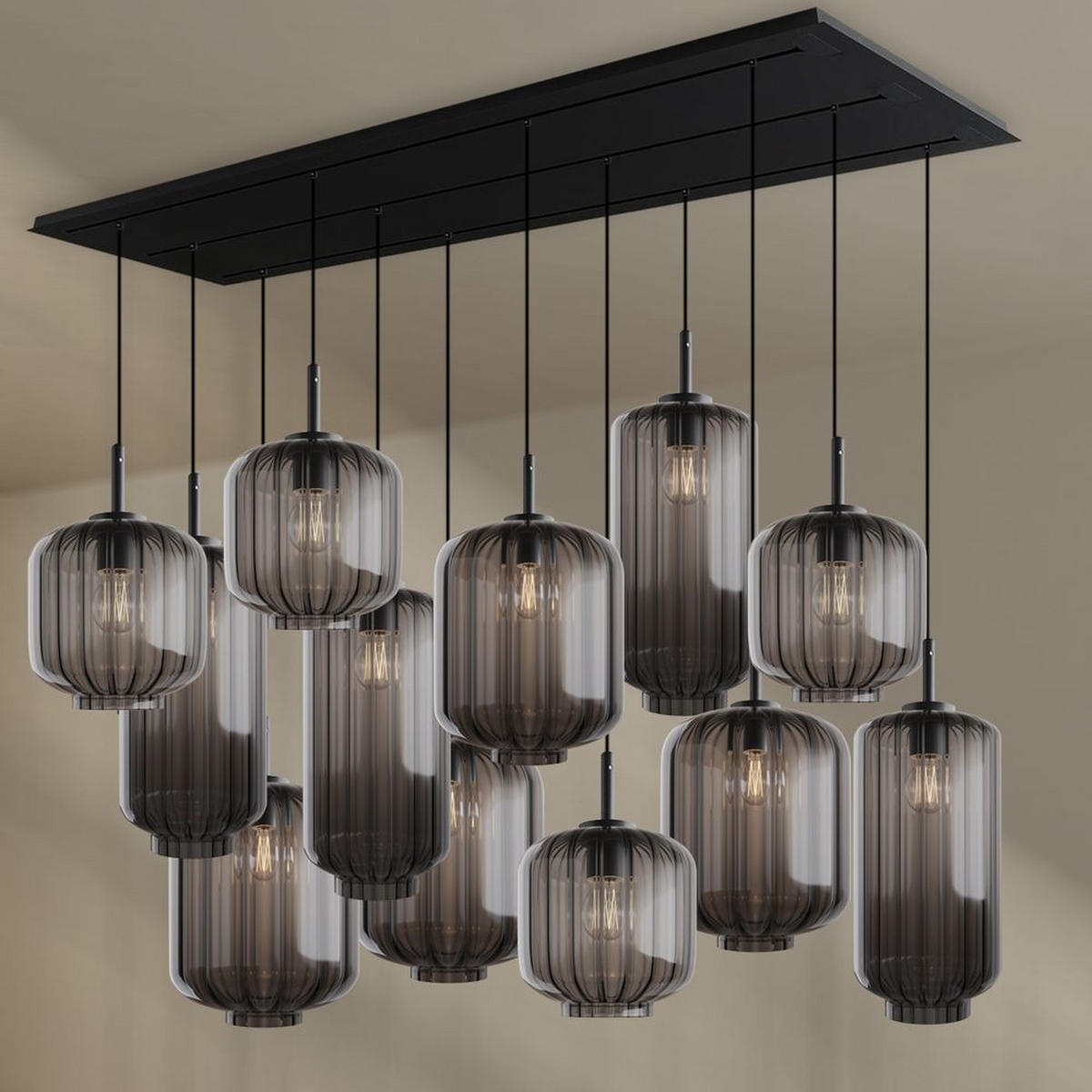 HÄNGELEUCHTE Velo 12-flammig Rauch Ø 18/20/25cm - Anthrazit/Schwarz, Glas (25/25/27cm) - s.luce