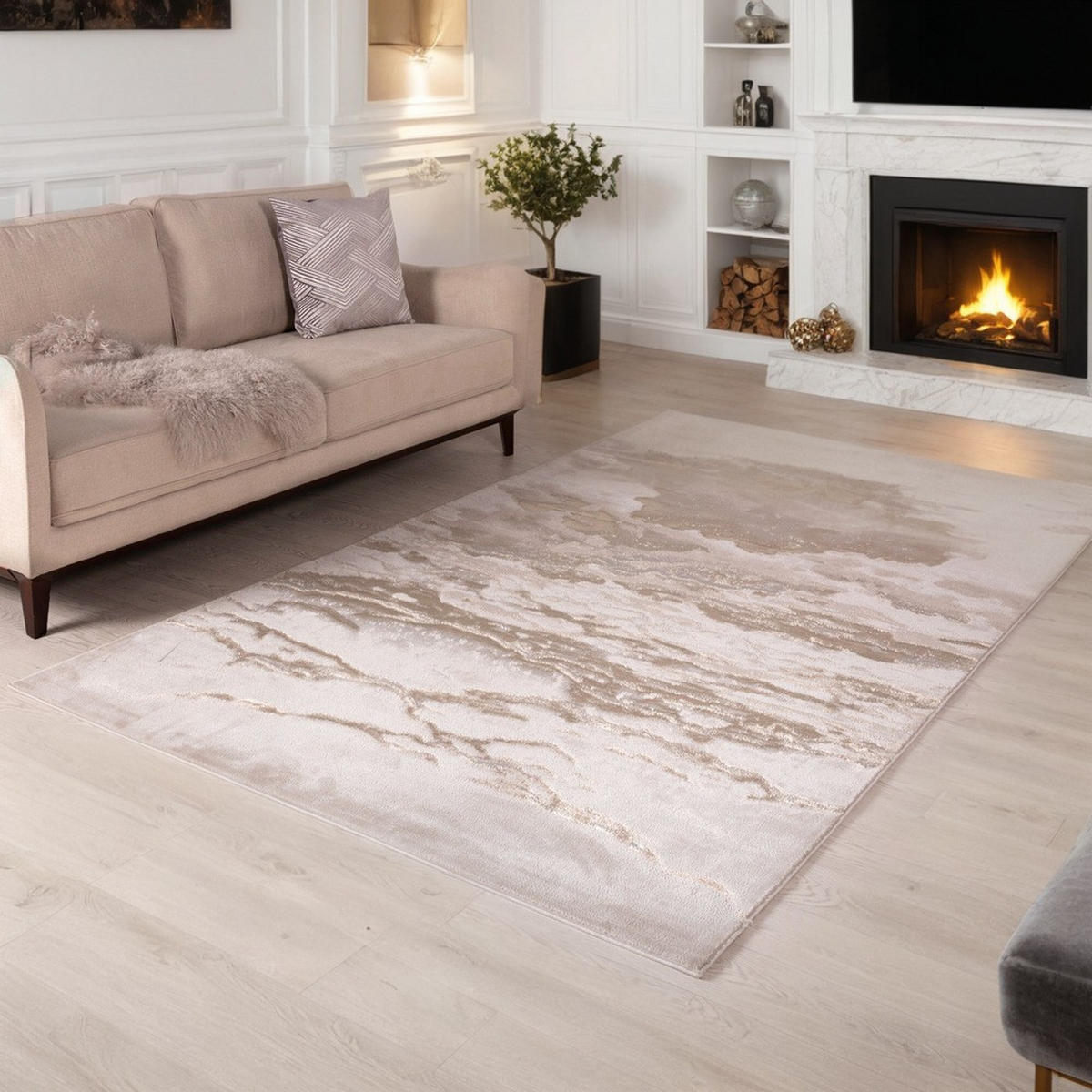 TEPPICH Velours-Metallic Marmoroptik Hochglanz COMO-Lenno, Gold 120x170 cm - Goldfarben, Textil (120/170cm) - KADIMA DESIGN