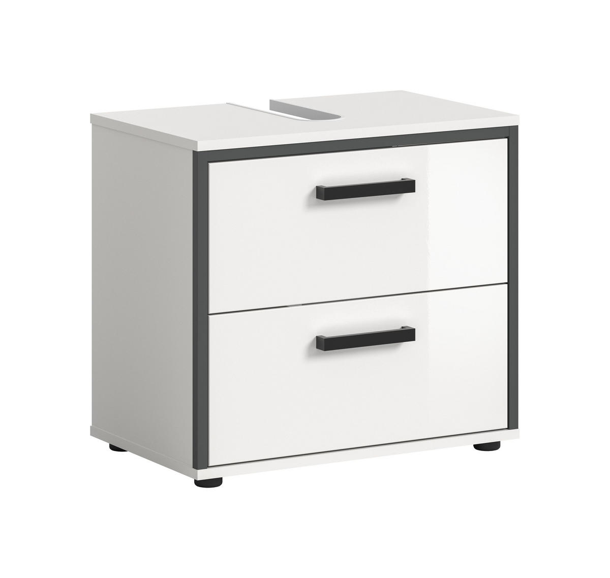 WASCHBECKENUNTERSCHRANK KOJAK (B/H/T: ca. 60/55/37 cm) in weiß/weiß hochglanz - Weiß, Holzwerkstoff (60/55/37cm)