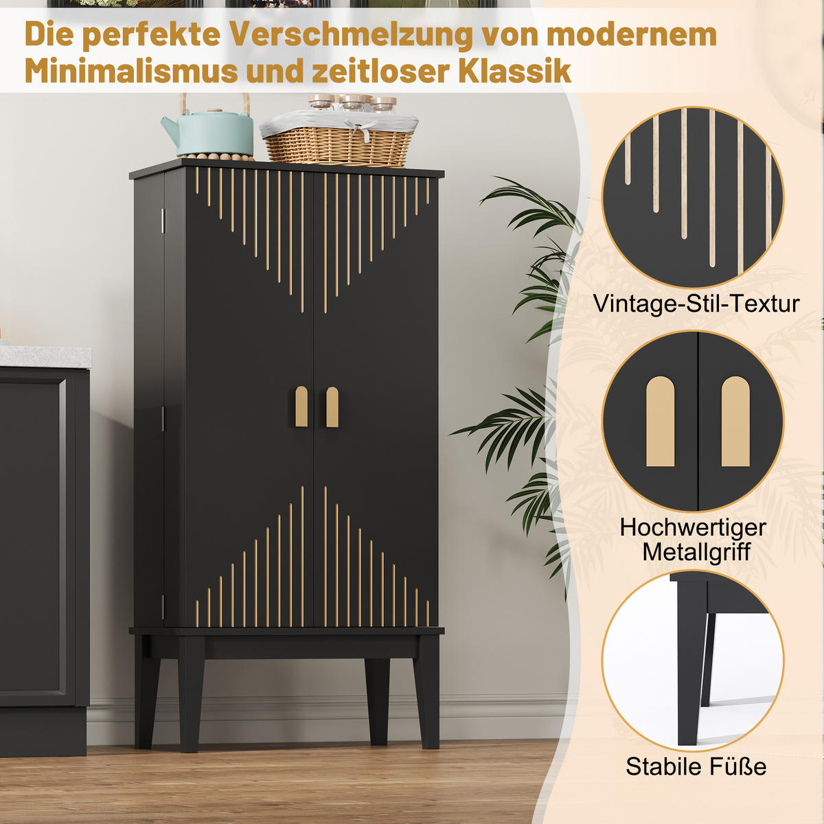 GESCHIRRSCHRANK 59/30/120 cm Schwarz mit 2-Tür-Aufbewahrungsschrank und Türablage - Schwarz, Holz (59/120/30cm) - Oxeza