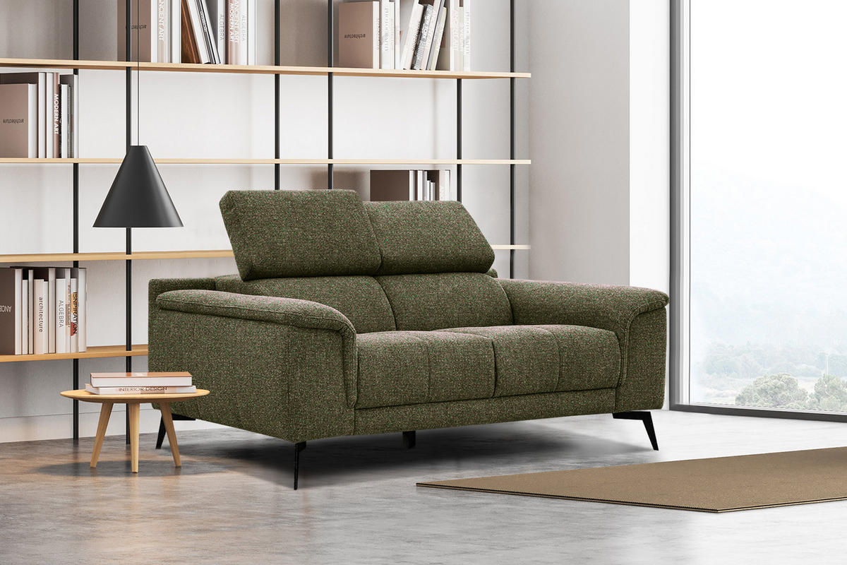 SOFA FIERO 2-Sitzer, olivgrün - Schwarz/Olivgrün, Holzwerkstoff/Textil (170/82/103cm) - Wozimo