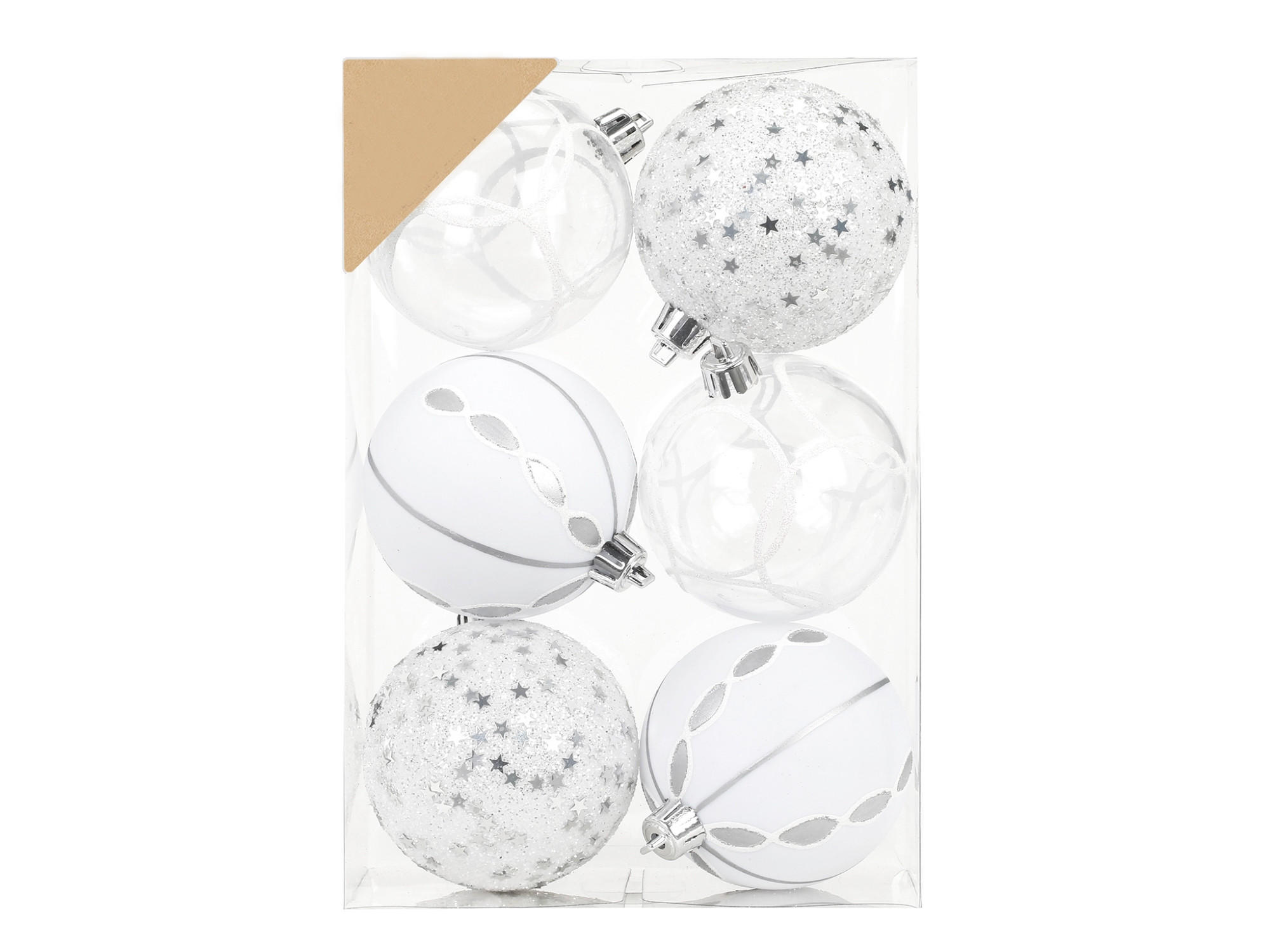 WEIHNACHTSORNAMENTE 6er-Set Ornamente weiß Mix 8 cm - Transparent/Weiß, Kunststoff (8/8/8cm) - LAALU