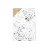 WEIHNACHTSORNAMENTE 6er-Set Ornamente weiß Mix 8 cm - Transparent/Weiß, Kunststoff (8/8/8cm) - LAALU