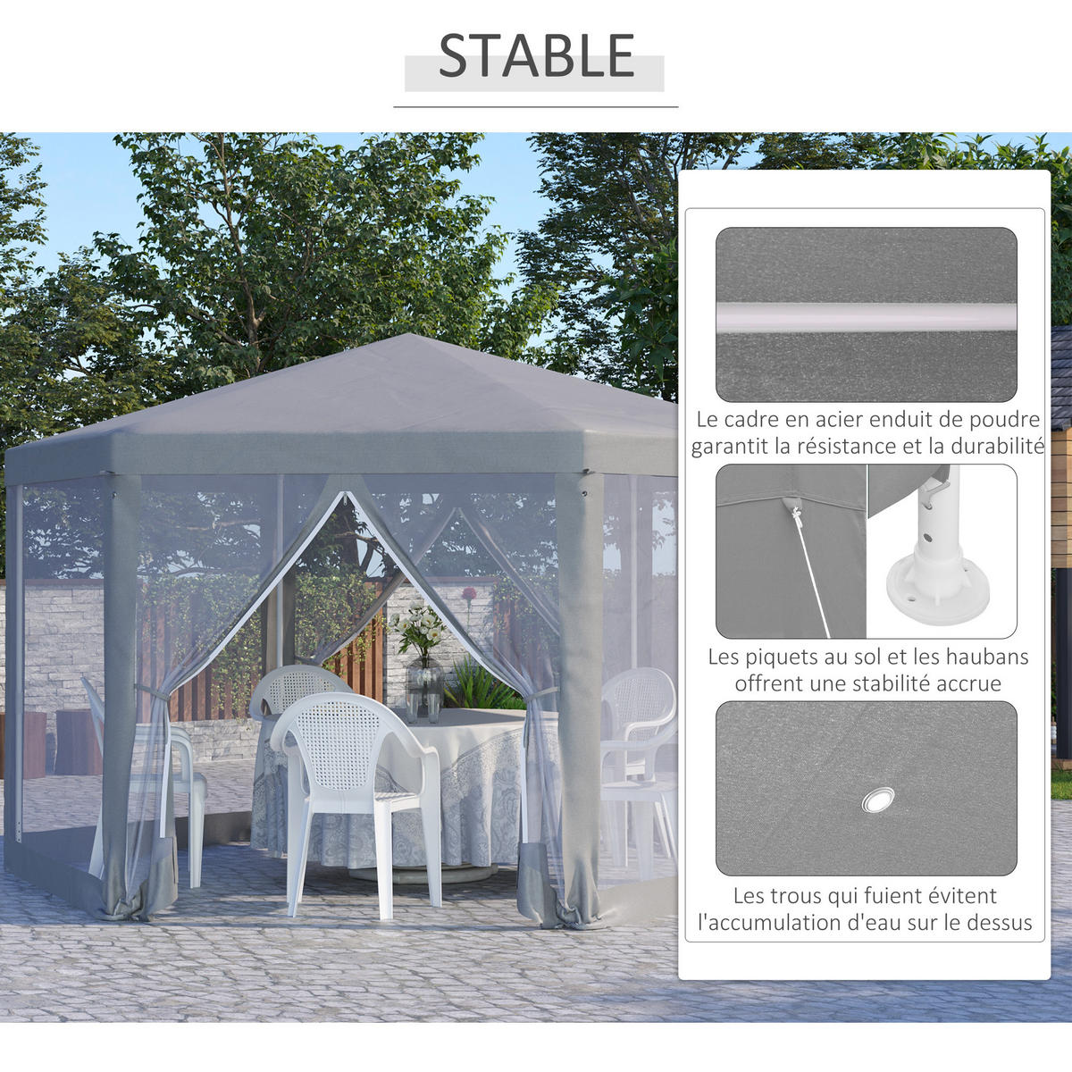 PAVILLON DE-12589 mit Moskitonetzen Grau - Grau, Metall (350/250/400cm) - ComfortXL
