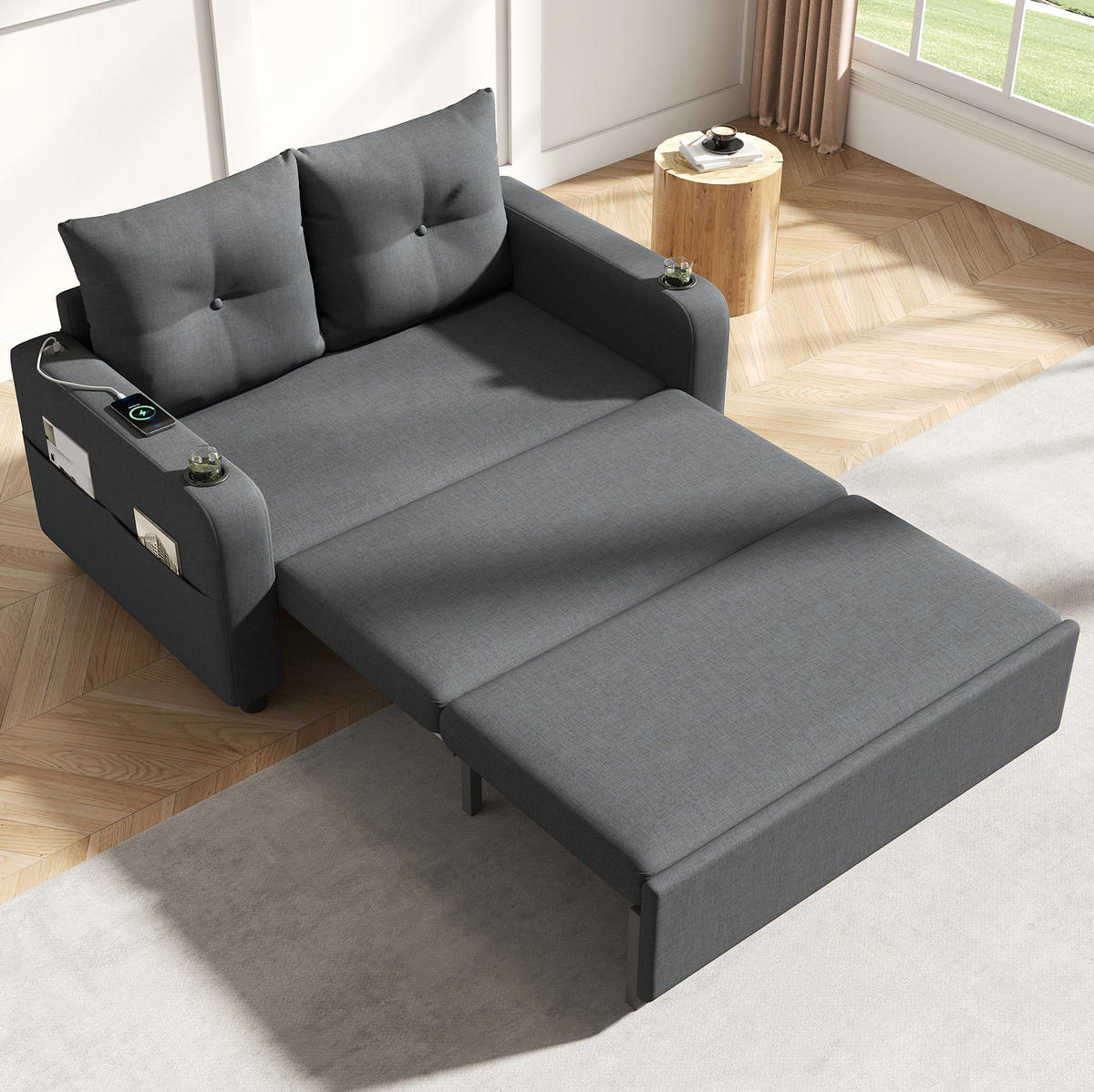 SCHLAFSOFA 3-in-1 131 x 81 x 94 cm Grey mit USB-Anschluss - Grau, Metall (81/94/131cm) - Meubliv