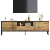 LOWBOARD in Naturfarben mit 2 Schränken & Schublade , für TVs bis 70 Zoll, B170/T35/H50cm - Schwarz/Naturfarben, Holzwerkstoff/Metall (170/50/35cm) - STILVORA