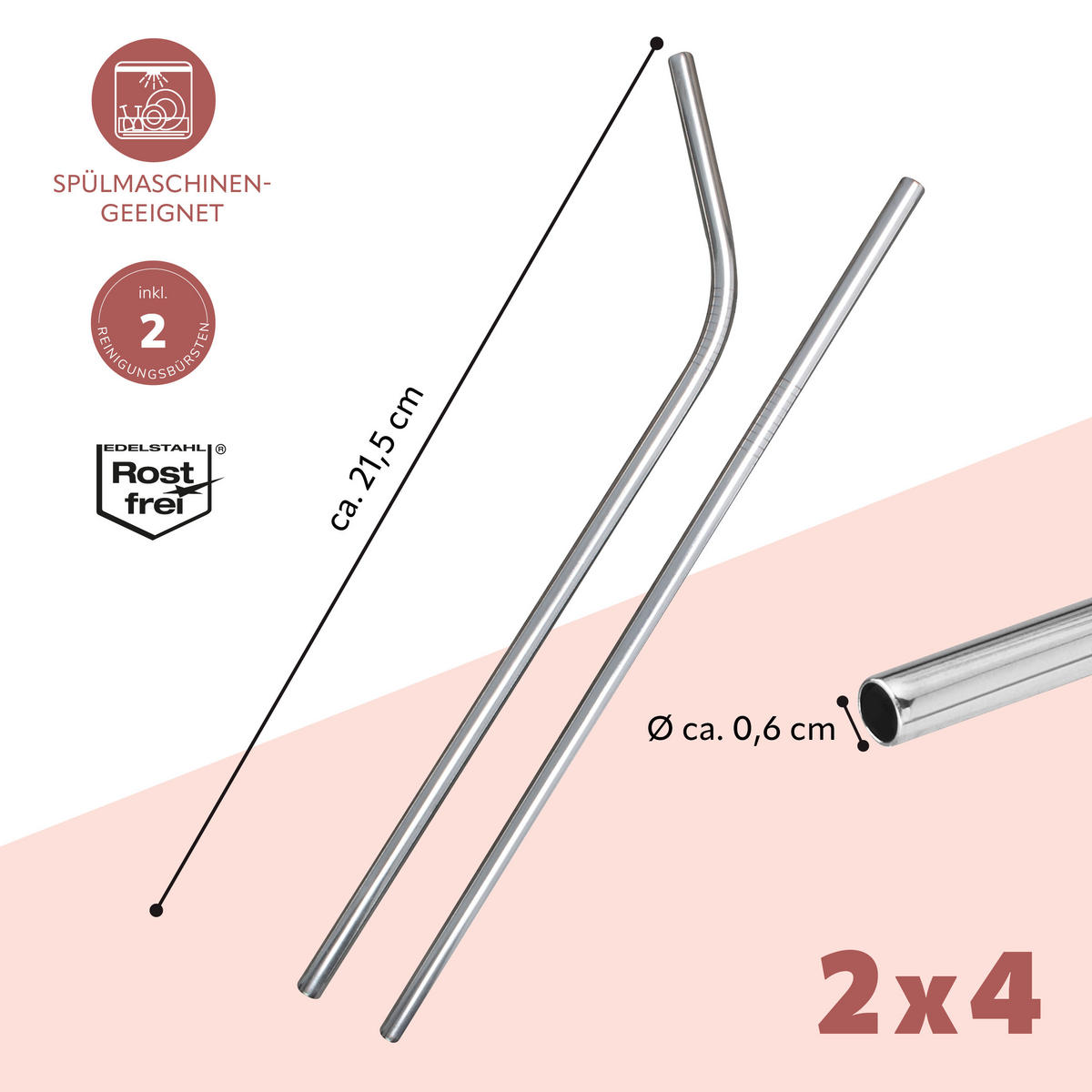TRINKHALME, silber - Edelstahlfarben, Metall (0.6/21.5cm) - bremermann