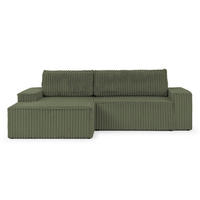 ECKSOFA Rivio mit Schlaffunktion und Bettkasten, Plüschcord Grün - Schwarz/Grün, Holz/Kunststoff (149/262cm) - S-Style