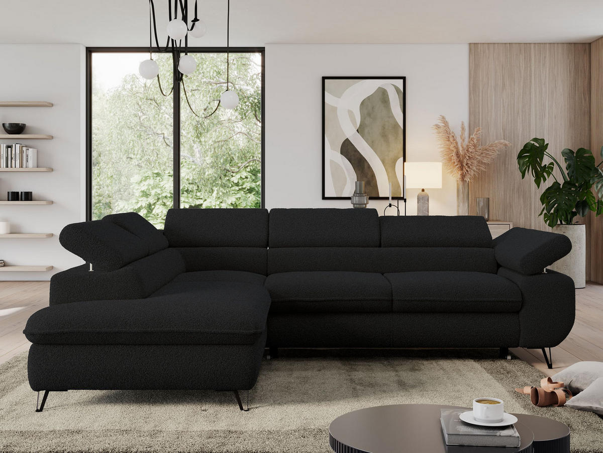 ECKSOFA PEDRO L Schwarz Boucle - Links Seite - Schwarz, Textil/Metall (208/273cm) - MKS