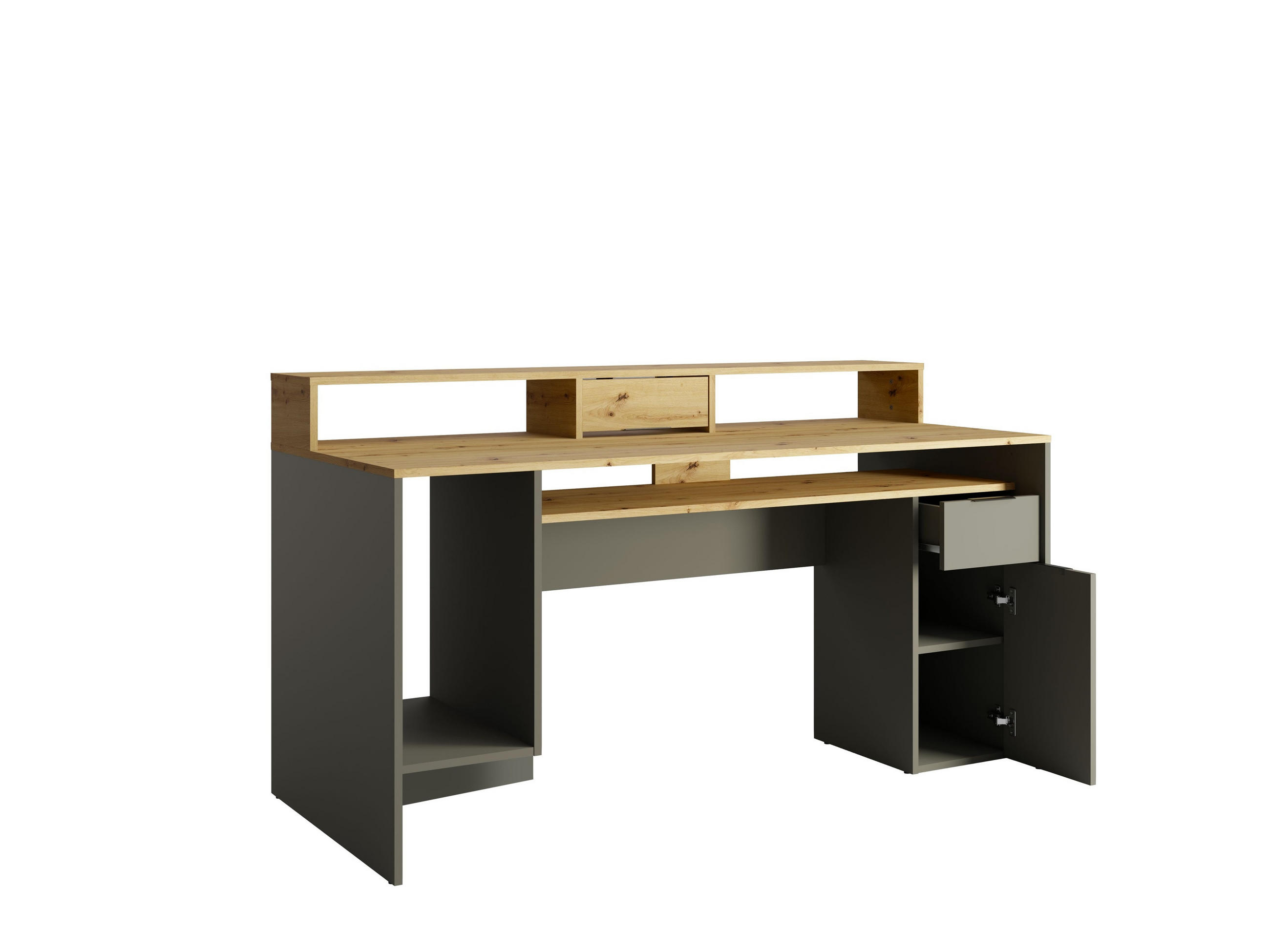 SCHREIBTISCH Graphit, Eiche Artisan 160/91,45/70 - Eiche Artisan, Holzwerkstoff (70/160/91cm) - RAUMHIRSCH FURNITURE