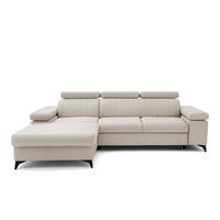 ECKSOFA FELIX L Links mit Schlaffunktion Velours Creme - Creme/Schwarz, Holz/Textil (257/176cm) - Muffo
