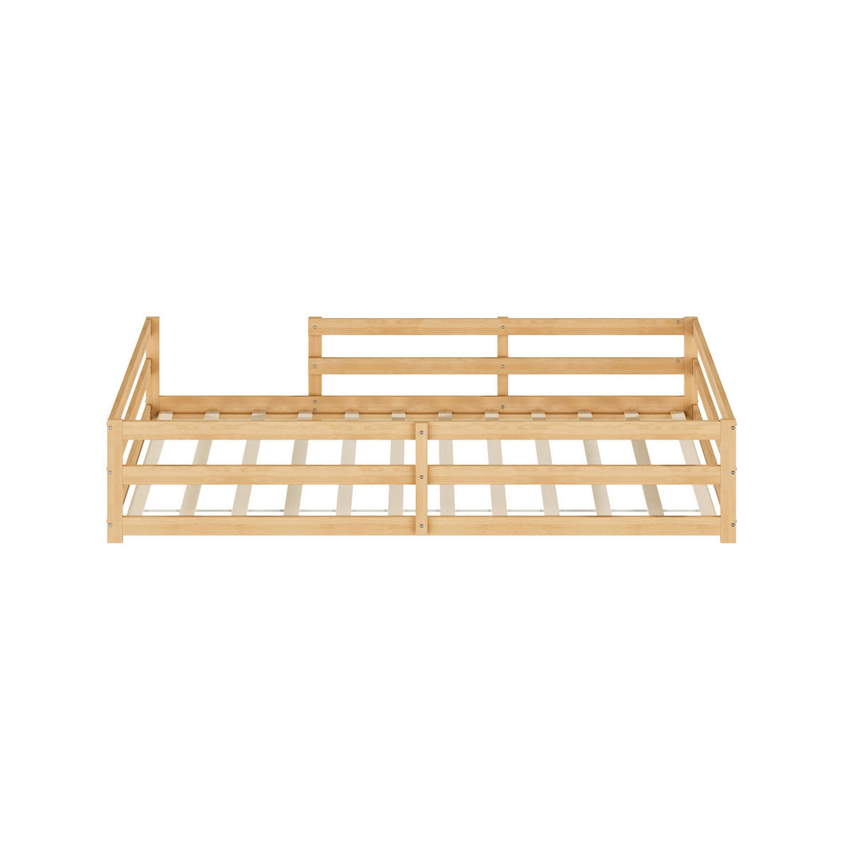 KINDERBETT 140/200 cm mit 4-Seiten-Umrandung und Lattenrost, niedriger Einstieg ohne Matratze - Naturfarben, Holz (140/200cm) - MIVRAY