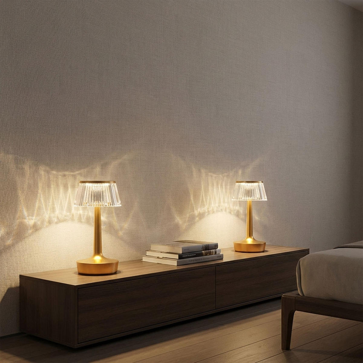 LED TISCHLEUCHTE Messing Kristall-Effekt 2er Set - Messingfarben, Kunststoff (12/12/23cm) - Globo Lighting