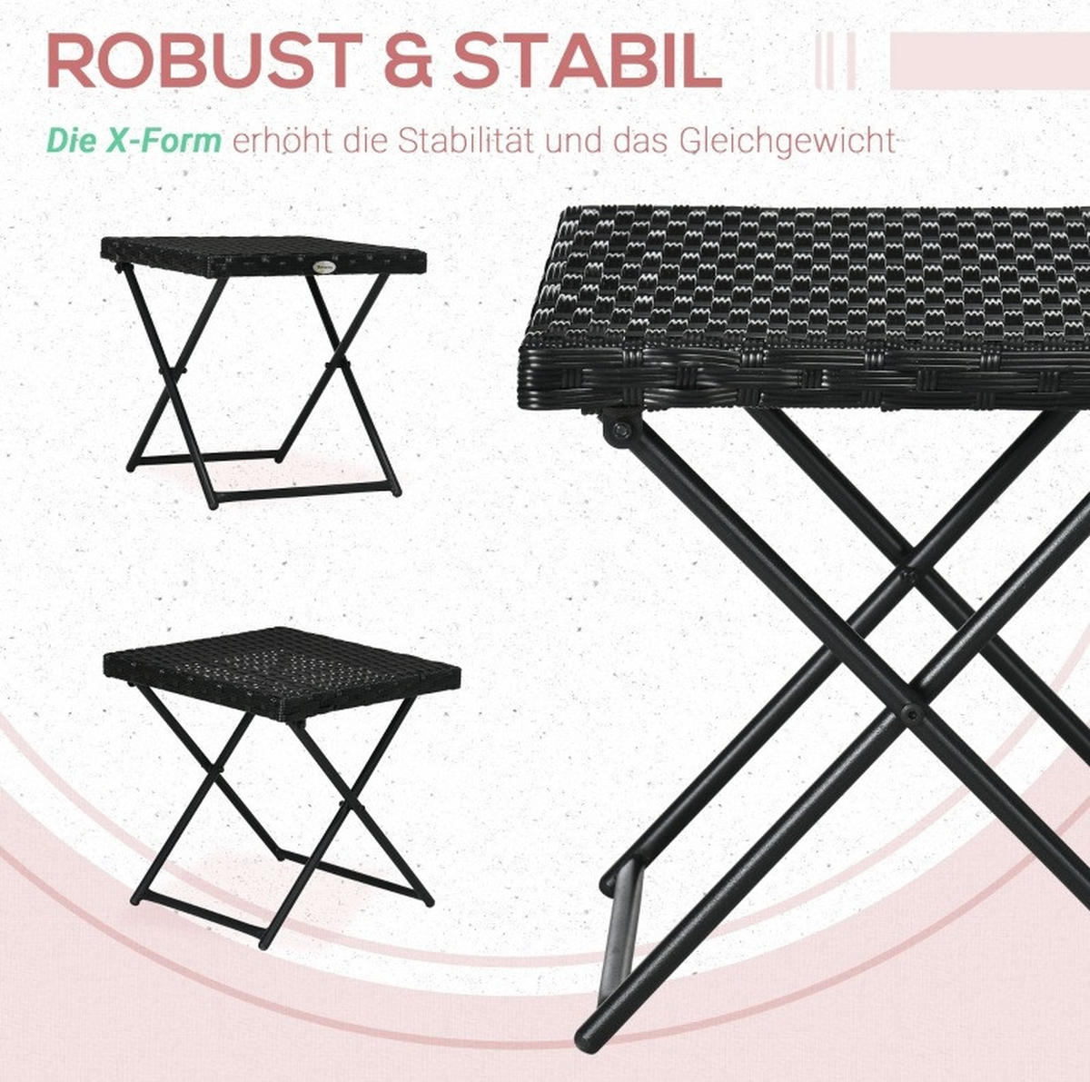 BALKONOVÝ stůl 40/40/40 cm černý ze oceli skládací a odolný proti počasí - černá, kov (40/40/40cm) - OKWISH
