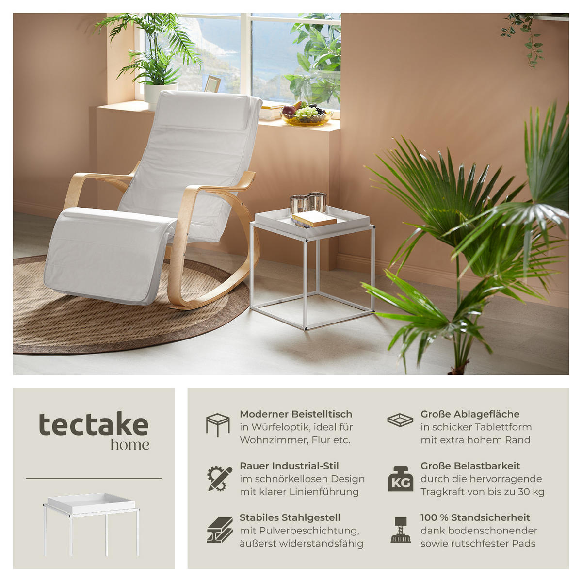 BEISTELLTISCH Cambridge,40 x 40 x 44 cm,weiß - Weiß, Metall (40/40/44cm) - tectake