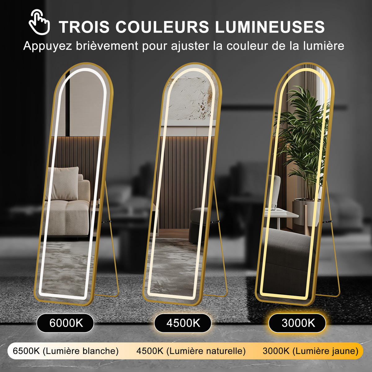 WANDSPIEGEL LED 150 x 40 cm aus Sicherheitsglas, Bogenform, gold - Goldfarben, Metall (40/150/3cm)