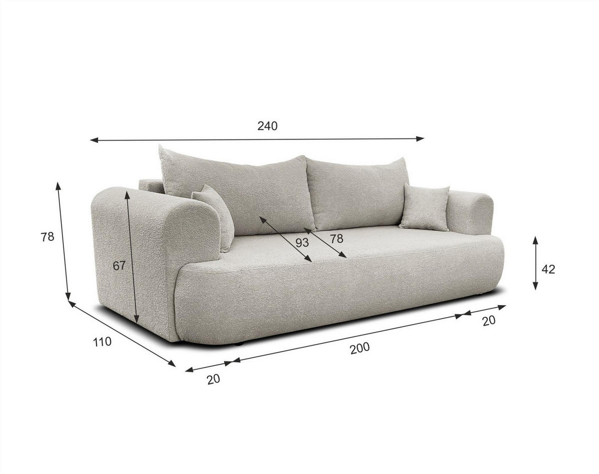 SCHLAFSOFA Anike Inkl. Polsterhocker - Altrosa, Holzwerkstoff/Textil (240/78/110cm) - Fun Möbel