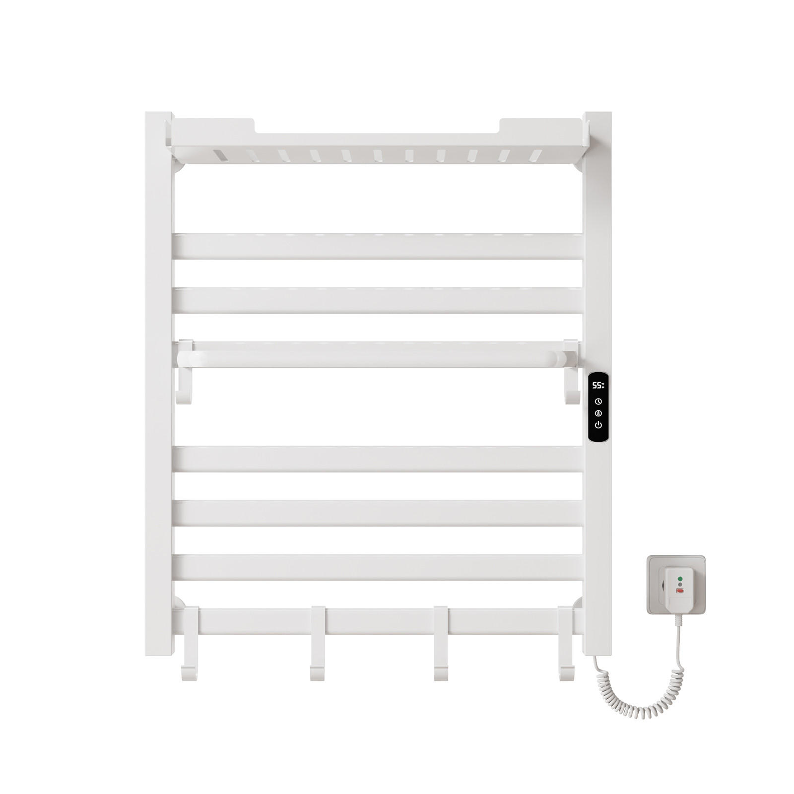 HANDTUCHHEIZKÖRPER 70/60 cm Weiß elektrisch 233 W mit WLAN, Ablage und 6 Haken - Weiß, Metall (60/70/20cm) - S'AFIELINA