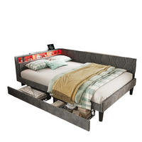 POLSTERBETT 140/200 cm Grau mit Schubladen und USB-Anschlüssen - Grau, Holz (140/200cm) - SHOPENTRA