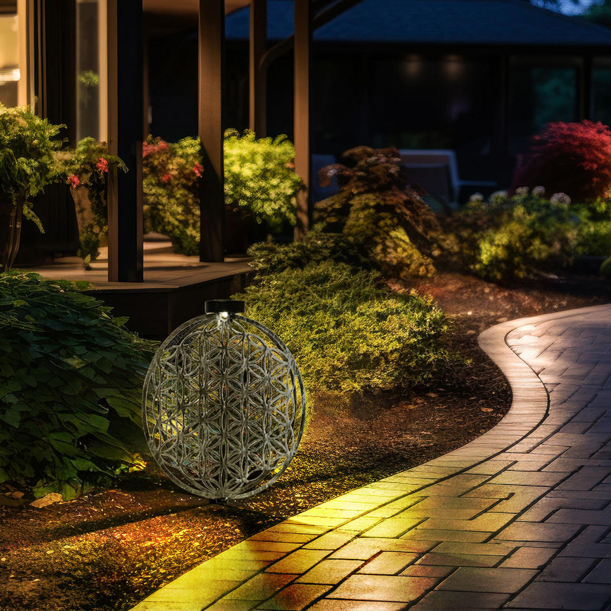 LED AUSSENLEUCHTE Solar Silber Schwarz - Schwarz, Metall (40/40/51cm) - Globo Lighting