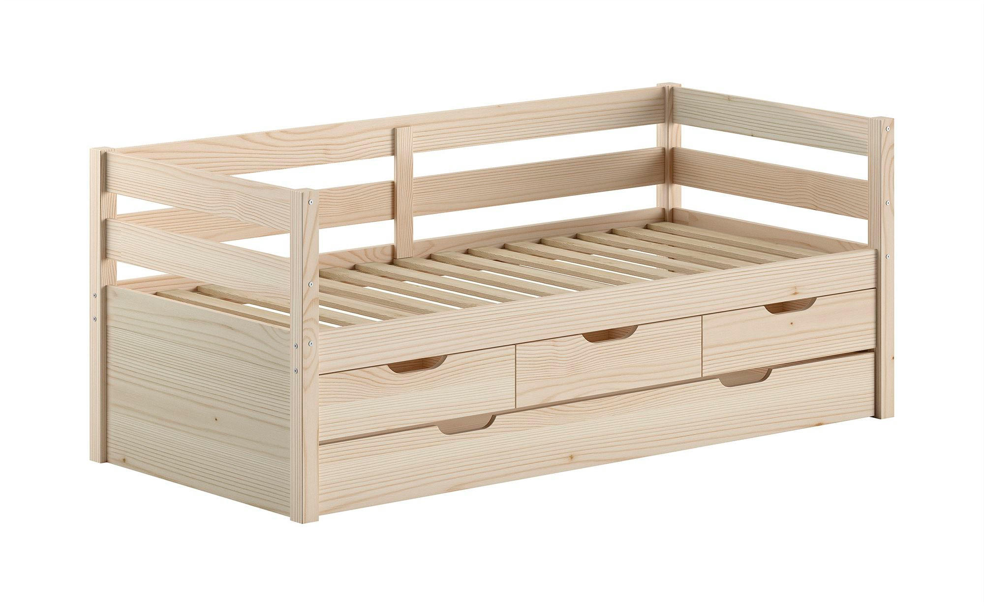 KOJENBETT Kelda 90x200 mit Bettschublade Kiefer Massivholz Milky Pine - Weiß, Holz (90/200cm) - 58aufmkessel