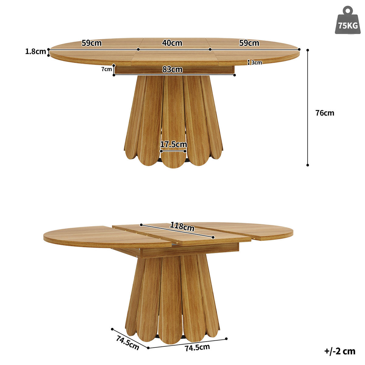 ESSTISCH 118/76,8/118 cm Braun aus MDF und Metall mit Ausziehfunktion - Braun, Holzwerkstoff (118/118/76cm) - OKMYHOME