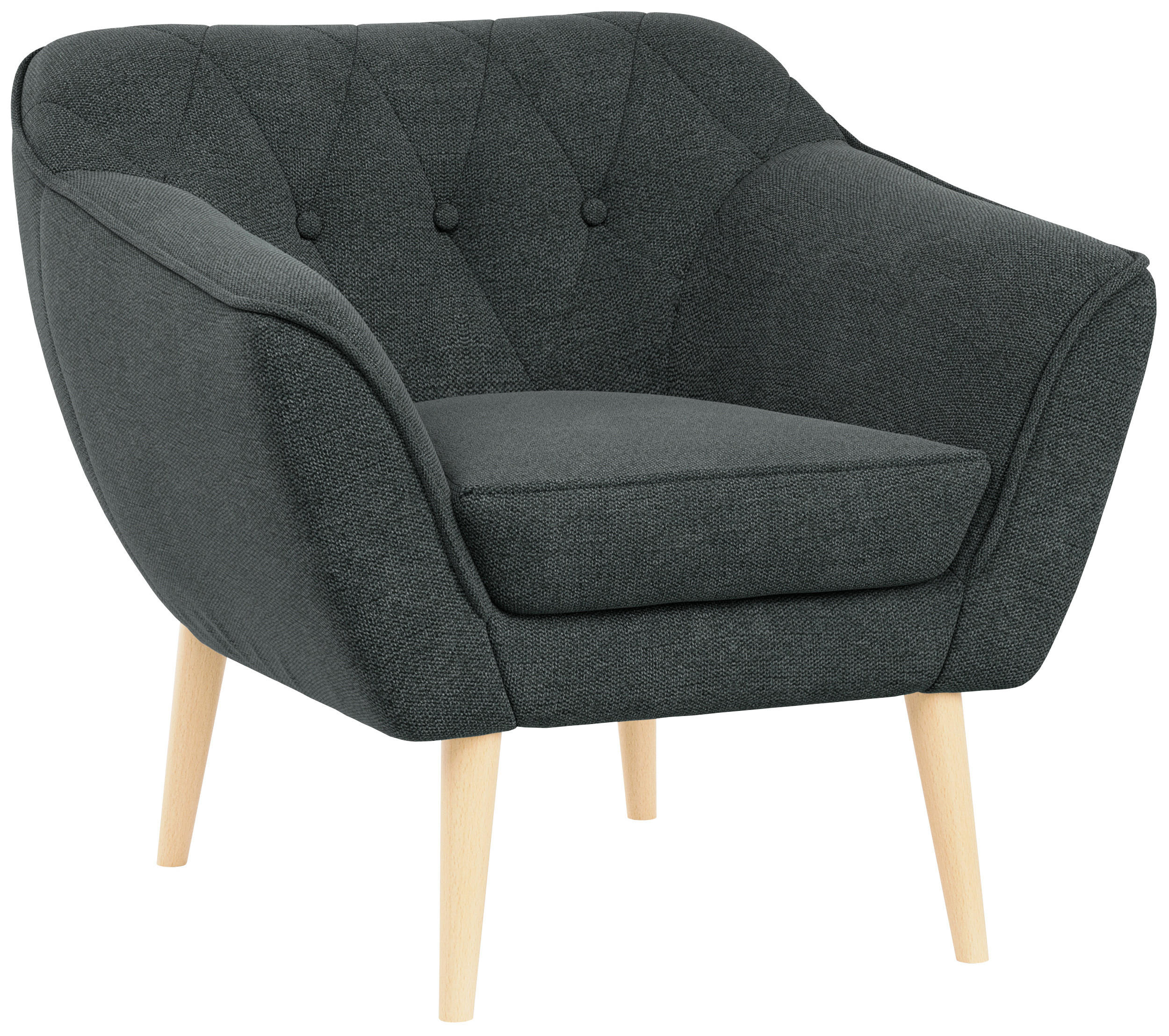 SESSEL Pirs 1 Sitzer Strukture Dunkelgrau - Dunkelgrau/Braun, Holz/Textil (80/75/74cm) - MKS