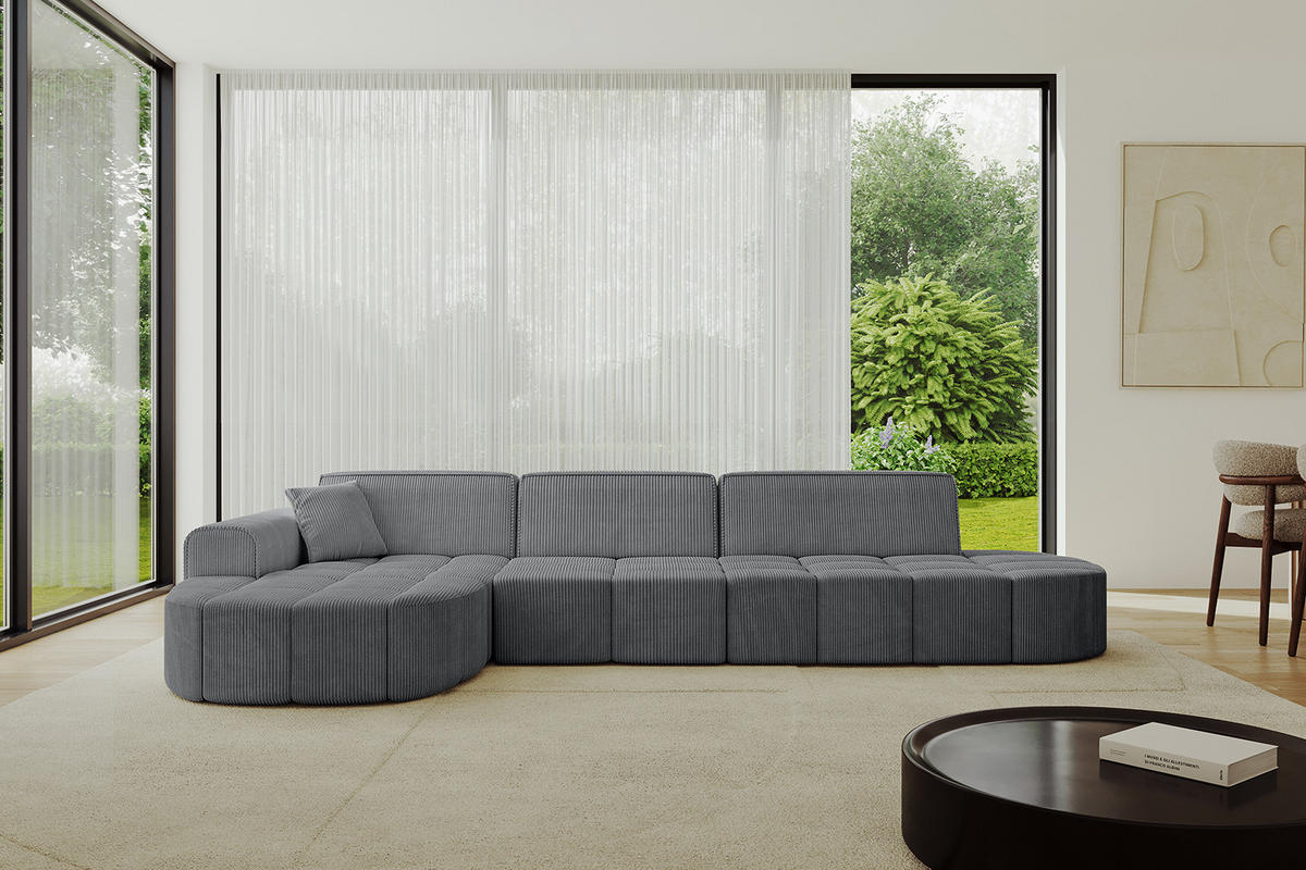 ECKSOFA Ottomane Links LIVO-L2 - 337x173x79,5 cm Dunkelgrau - Dunkelgrau, Holzwerkstoff/Textil (337/173cm) - ALTDECOR