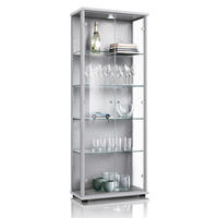 GLASVITRINE 33/67/176 cm mit LED & 4 höhenverstellbaren Glasböden - Transparent/Silberfarben, Glas/Holzwerkstoff (67/176/33cm) - K-Möbel