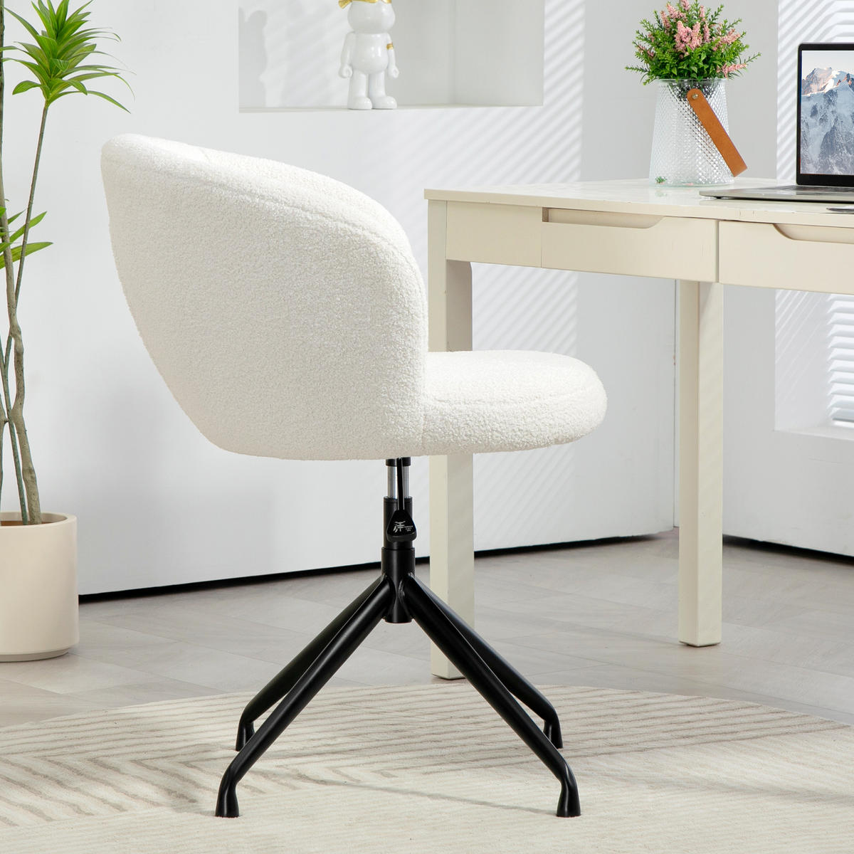 DREHSTUHL DE-11698 ergonomisch höhenverstellbar 360° drehbar Bouclé-Stoff Weiß - Creme, Textil (64/89/62cm) - ComfortXL