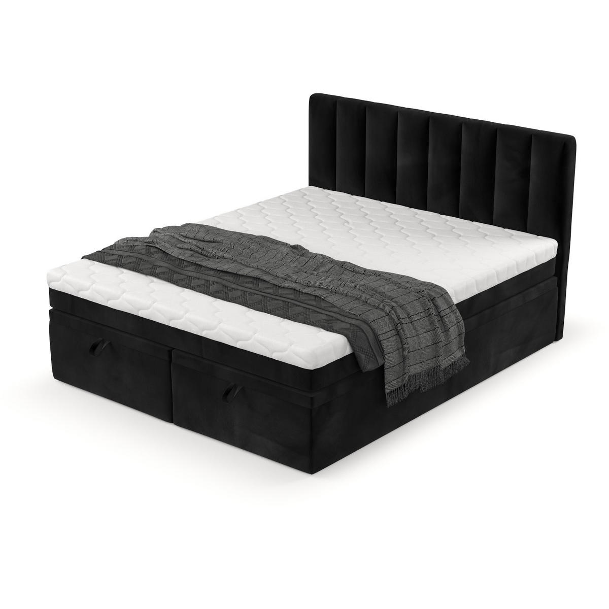 BOXBETT Lume 180/200 cm Schwarz im Kronos Stoff - Schwarz, Holz/Holzwerkstoff (180/200cm) - AltaBeds