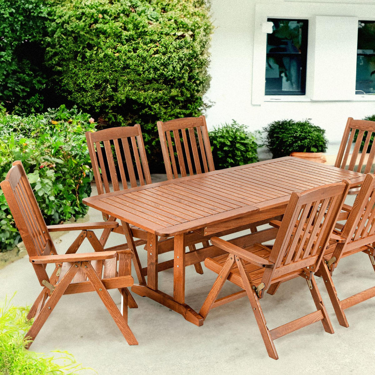 GARTENMÖBEL-SET ALCES für 6 Personen aus massivem Kiefernholz, braun - Braun, Holz - KONSIMO®